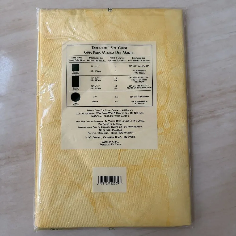 KANE 60” Round Flannel Back Vinyl Tablecloth Yellow Marbled Pattern New